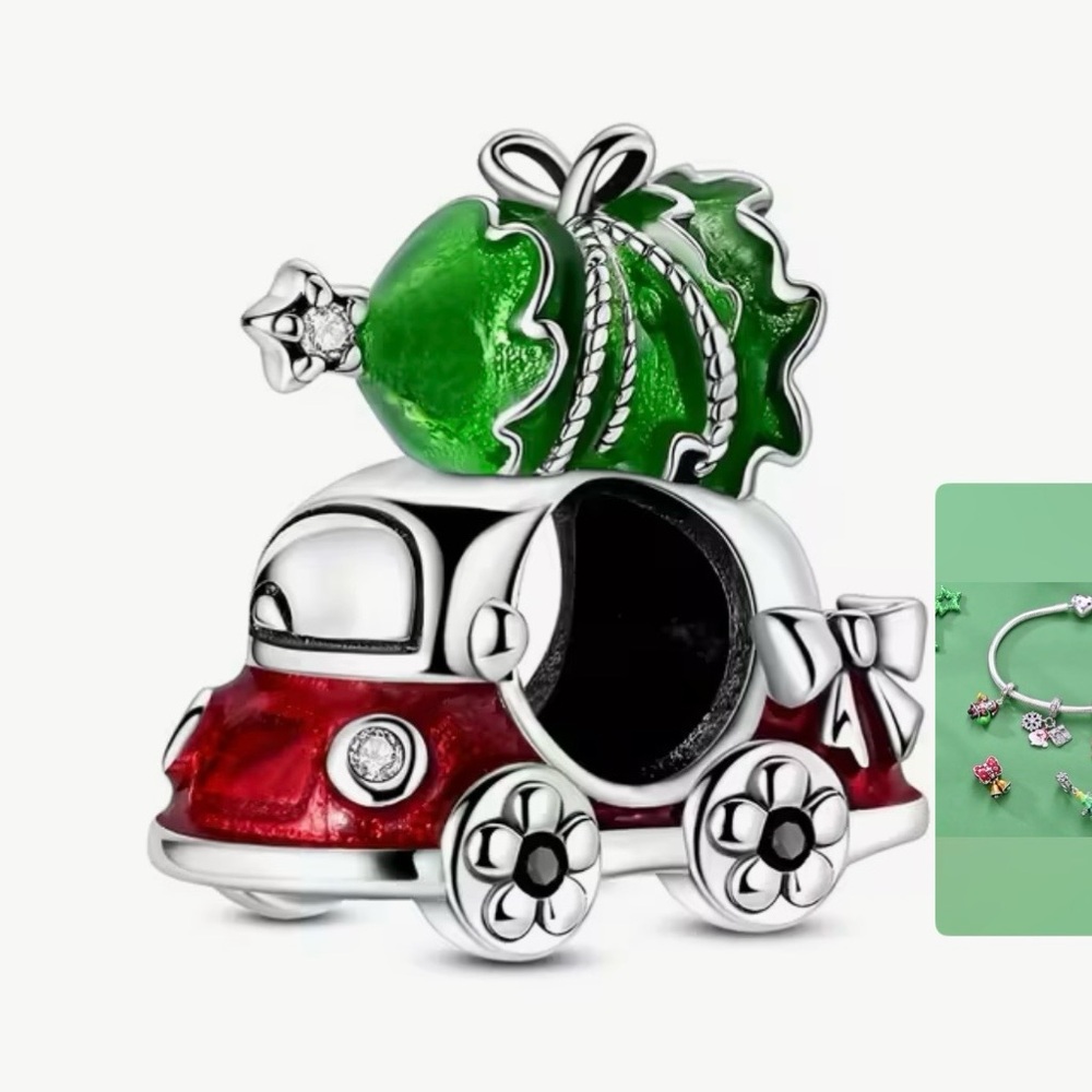Red & Green Holiday Car Charm with Merry Christmas engraved on Bottom.